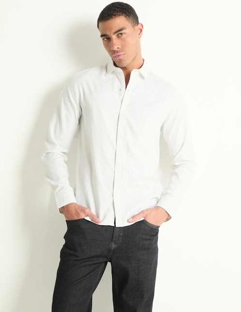Camisa casual Contempo de algodón manga larga para hombre