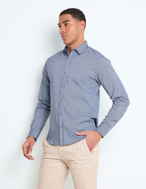 Camisa casual Contempo de algodón manga larga para hombre