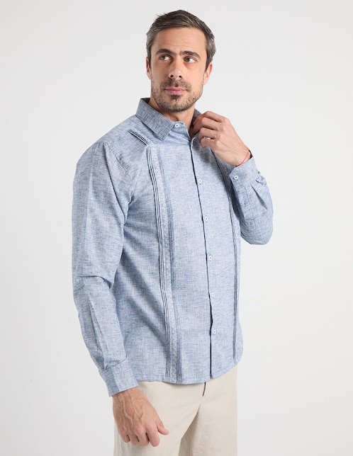 Camisa casual de lino manga larga para hombre 1