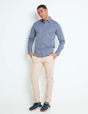 Camisa casual Contempo de algodón manga larga para hombre
